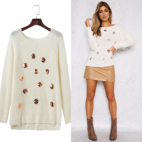 Sweaters - Copper Sequin High Low Chunky Knit Sweater Top
